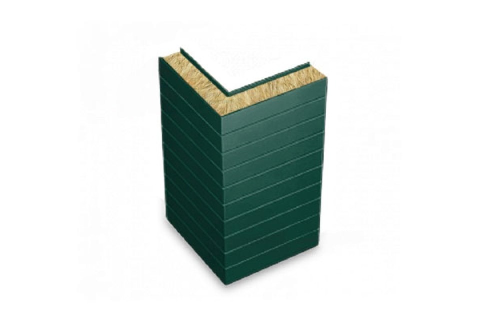 Горизонтальная угловая сэндвич панель с минеральной ватой, 1200х120 мм, 0.5/0.5 Полиуретан глянец